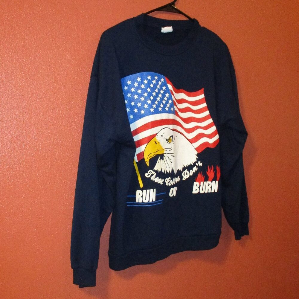 American Eagle Sweatshirt Haband Vintage 1990 Woman Large Red White Blue Yellow - Picture 2 of 7